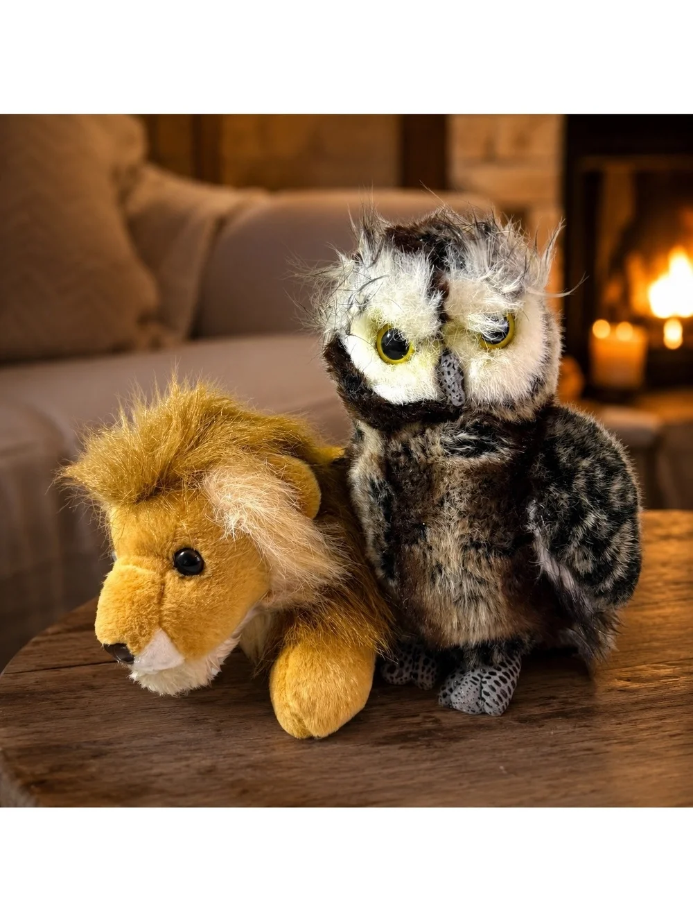 Aurora Lion & Owl Plush Bundle Realistic Wildlife Stuffed Animals Brown